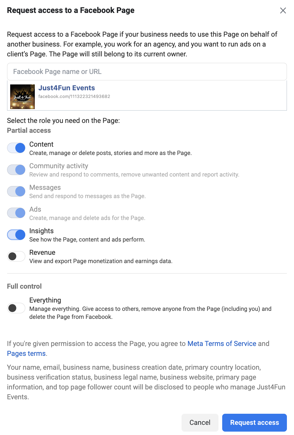 Facebook Business Manager Select A Role You Need On A Page